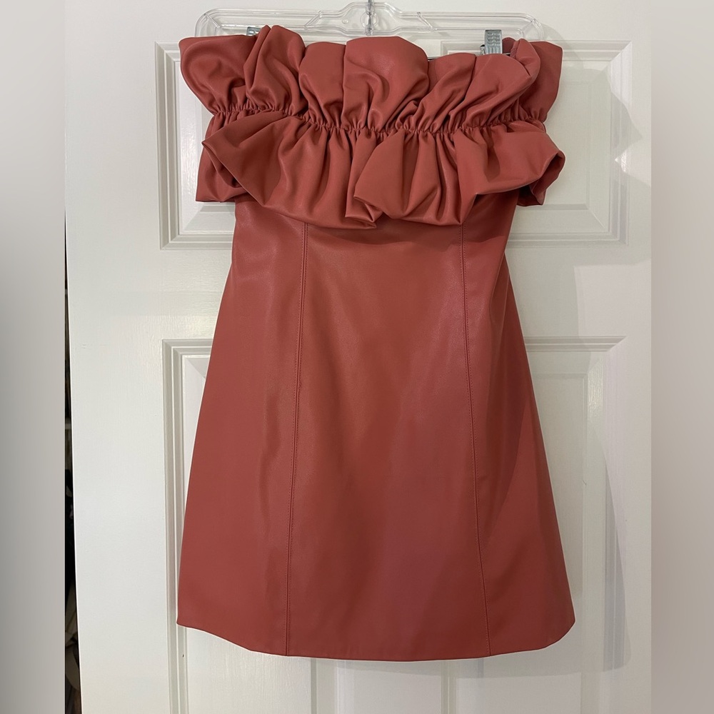 Ruffled Off-Shoulder Dress in Coral